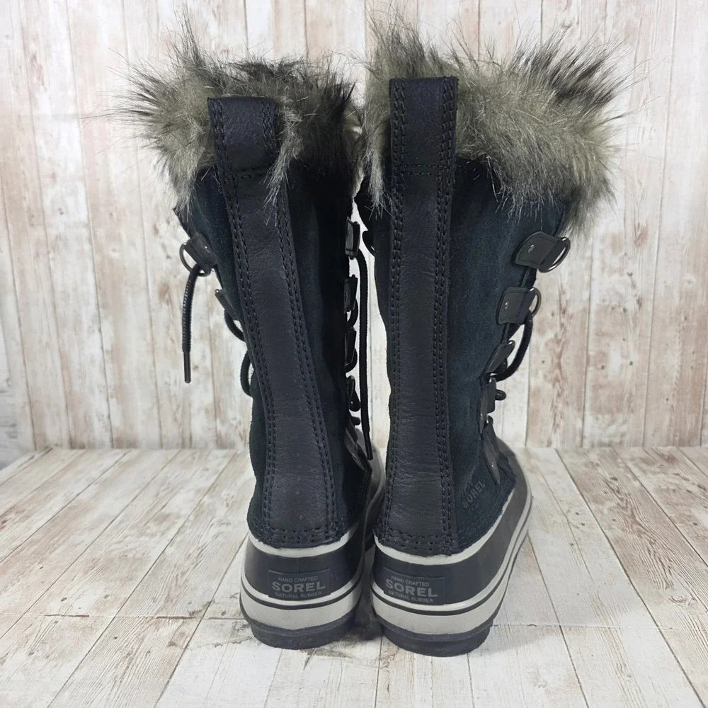 Sorel Joan of Arctic Black Waterproof Winter‎ Snow Boots Faux Fur Mens 7